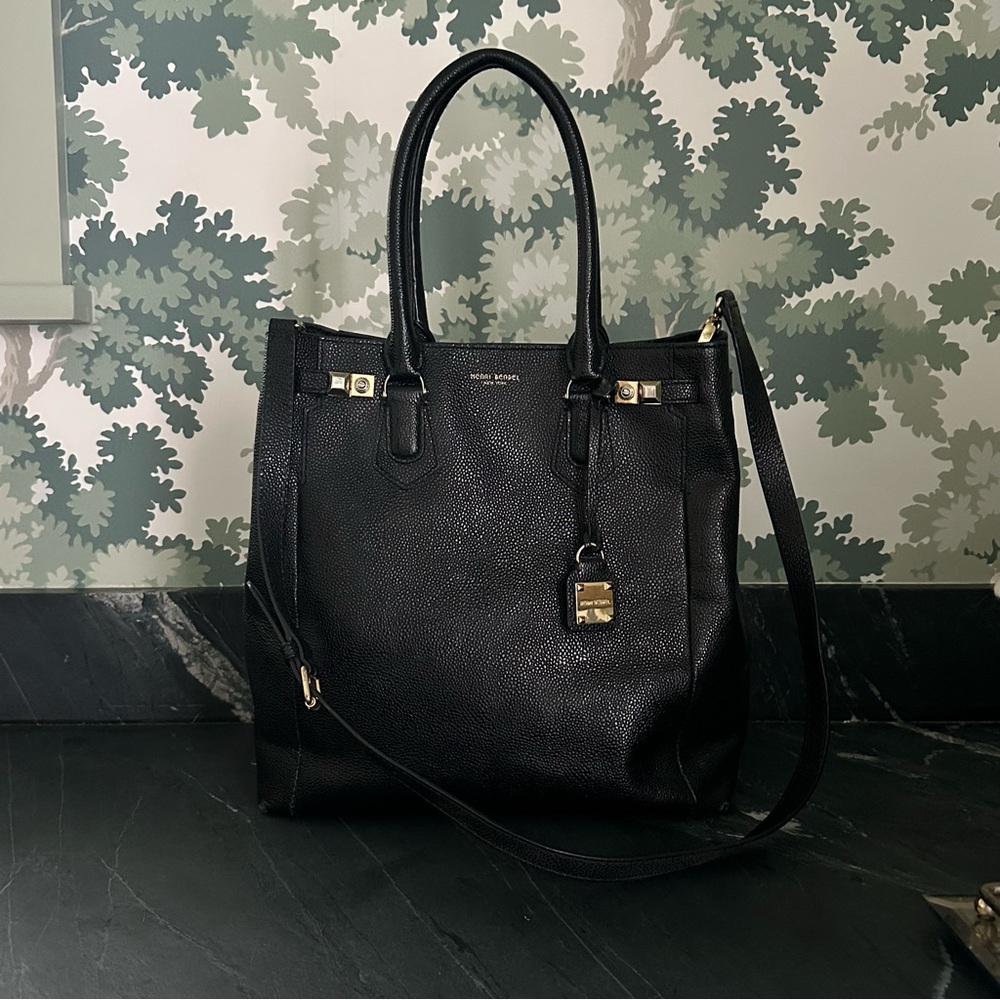 Henri Bendel Black Pebbled Leather Tote Bag